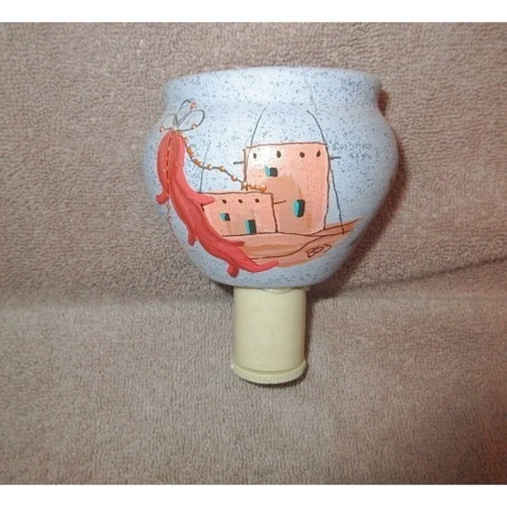 Vtg Southwestern Hand Painted Plug In Night Lite Signed Moon Beam Art Pottery